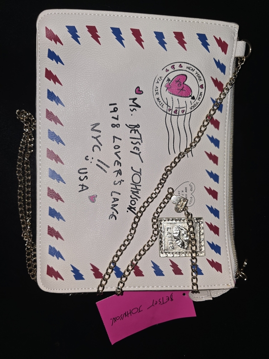 Betsey Johnson Handbags - Betsey Johnson NWT Cream Love Letter Crossbody with Pink & Blue Postal Accents